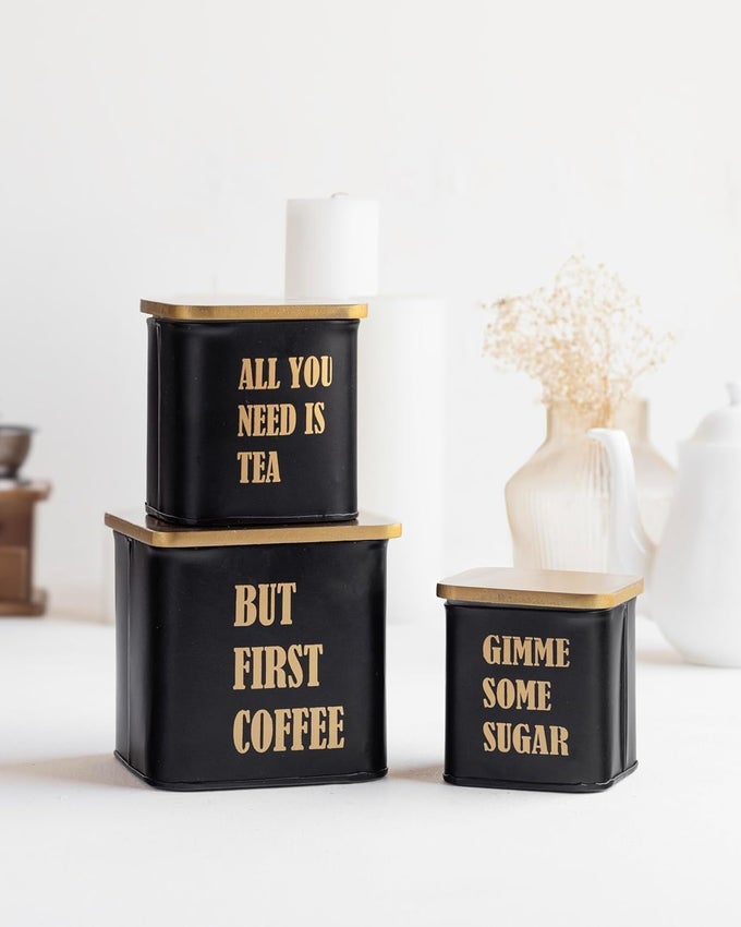 TEA SUGAR COFFEE CONTAINER SET SET OF 3 AIRTIGHT KITCHEN STORAGE JARS 700ML 1100ML 500ML STURDY STACKABLE PERFECT FOR KITCHEN ORGANIZATION AIRTIGHT LID FOR FRESHNESS