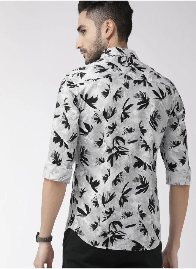 The Indian Garage Co Men Slim Fit Abstract Printed Full Sleeves Cutaway Collar Casual Shirt