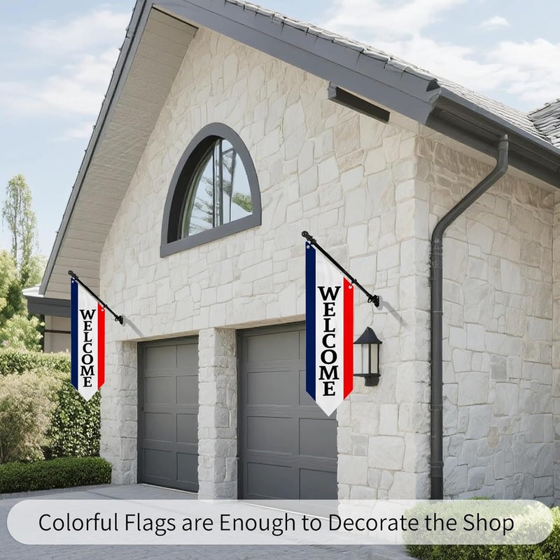 yeload Heavy Duty Double Sided Welcome Flag Kit – 42x15" Outdoor Canvas Banner with Pole & Metal Bracket – Business Storefront Sign for Retail, Shop, or Restaurant Marketing Display (Patriotic) - Image 4