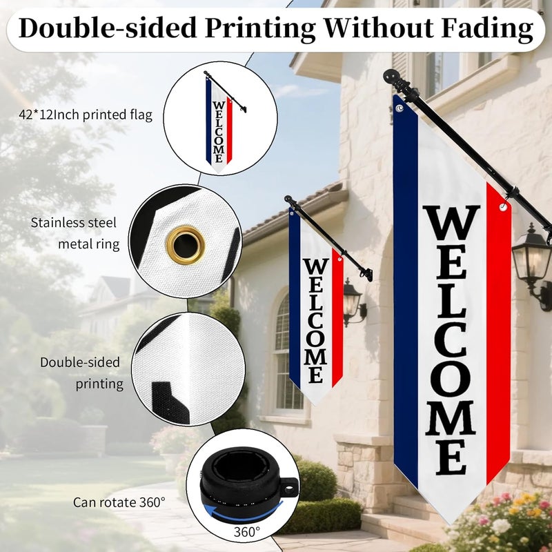 yeload Heavy Duty Double Sided Welcome Flag Kit – 42x15" Outdoor Canvas Banner with Pole & Metal Bracket – Business Storefront Sign for Retail, Shop, or Restaurant Marketing Display (Patriotic) - Image 3