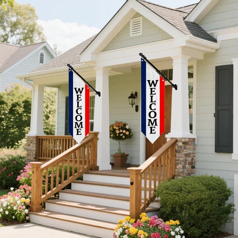 yeload Heavy Duty Double Sided Welcome Flag Kit – 42x15" Outdoor Canvas Banner with Pole & Metal Bracket – Business Storefront Sign for Retail, Shop, or Restaurant Marketing Display (Patriotic) - Image 5