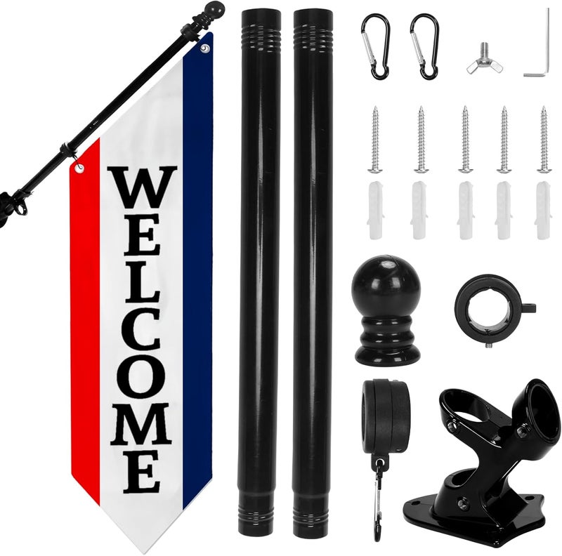yeload Heavy Duty Double Sided Welcome Flag Kit – 42x15" Outdoor Canvas Banner with Pole & Metal Bracket – Business Storefront Sign for Retail, Shop, or Restaurant Marketing Display (Patriotic) - Image 1