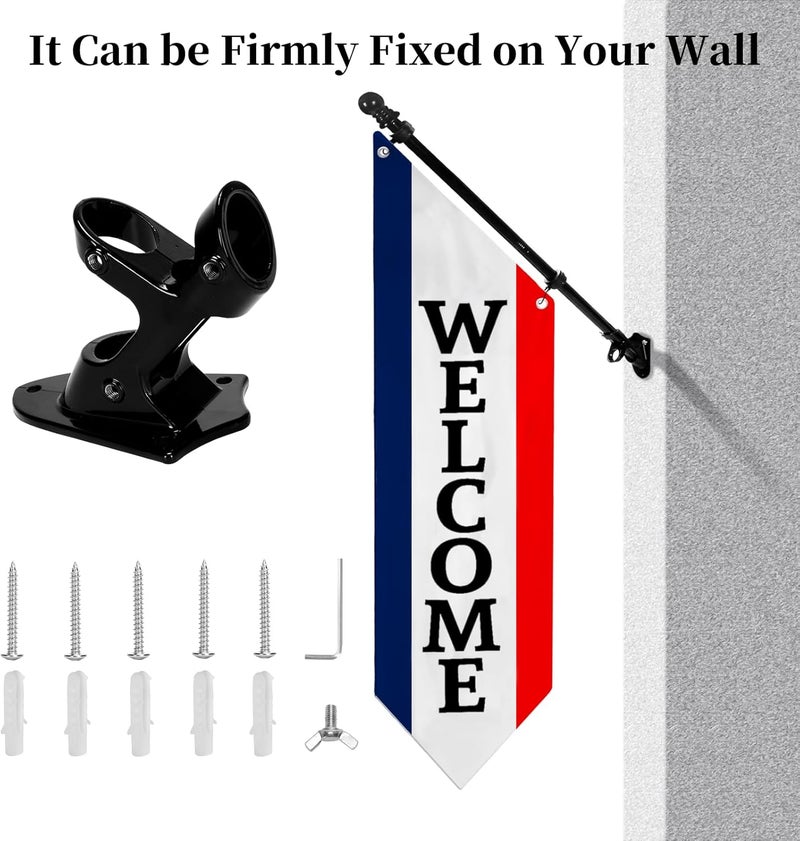 yeload Heavy Duty Double Sided Welcome Flag Kit – 42x15" Outdoor Canvas Banner with Pole & Metal Bracket – Business Storefront Sign for Retail, Shop, or Restaurant Marketing Display (Patriotic) - Image 2