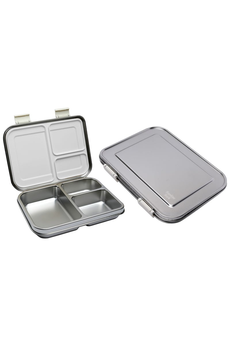 Bamboo Bark Stainless Steel Bento Lunch Box with Lid, 1030ml Leakproof Metal Stackable Snack Box, and 3 Multi-Compartment Divided Meal Prep Food Storage Containers for School, Travel and Work – (Butterfly Print) - Image 4