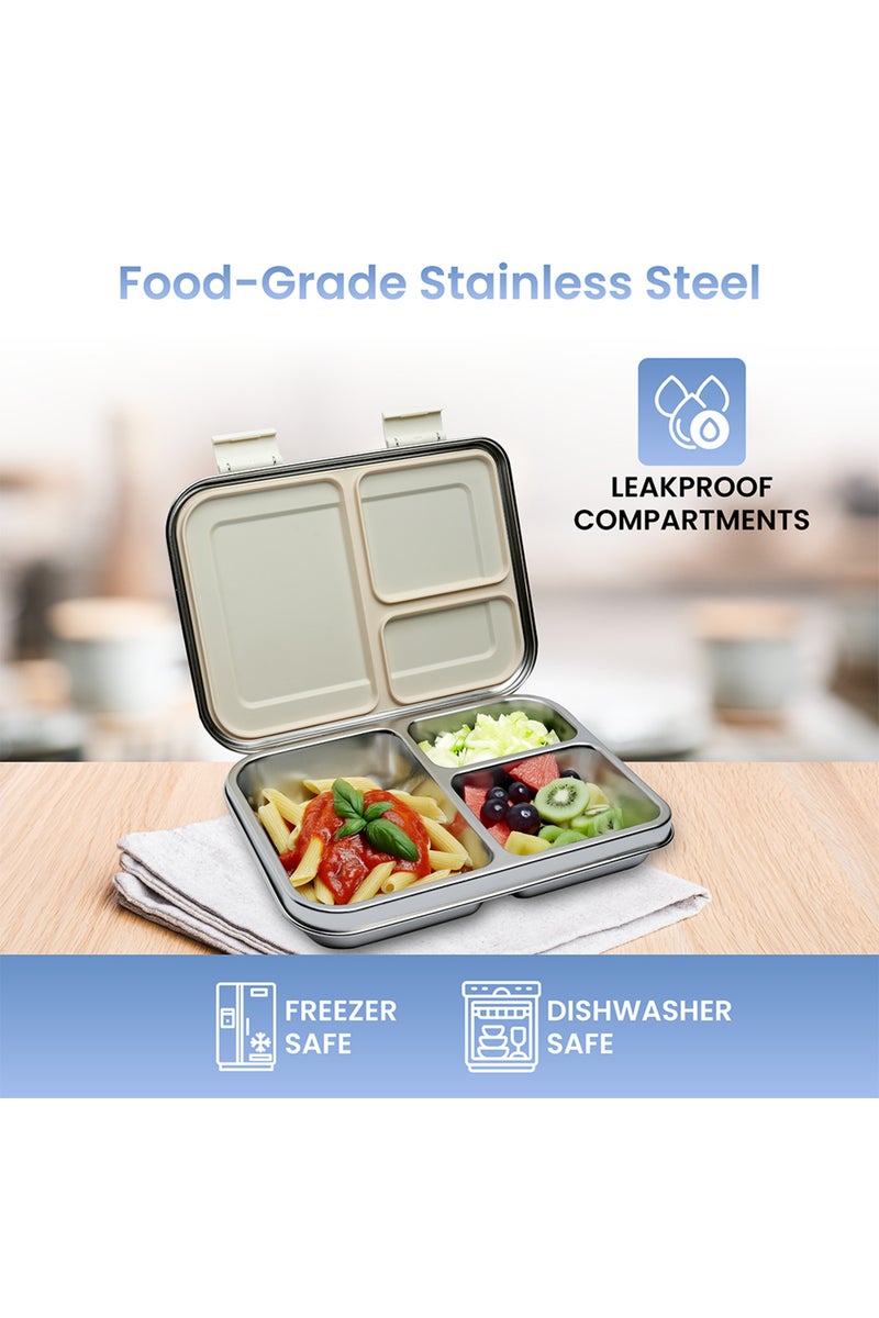 Bamboo Bark Stainless Steel Bento Lunch Box with Lid, 1030ml Leakproof Metal Stackable Snack Box, and 3 Multi-Compartment Divided Meal Prep Food Storage Containers for School, Travel and Work – (Butterfly Print) - Image 3