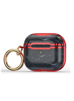 Case Cover Marble Texture Electroplating Frame Earphone Protective Case with Hook For AirPods 3 Black + Red