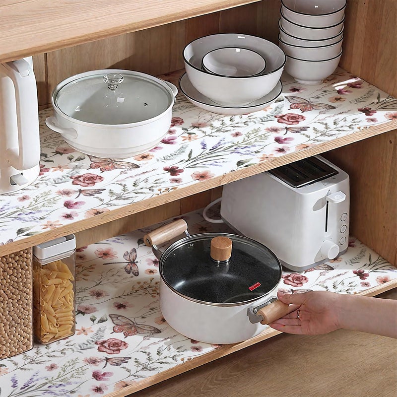 Amiitay Shelf and Drawer Liner for Kitchen Cabinets, Non-Adhesive and Strong Non-Slip Floral Shelf Cabinet Drawer Liners for Kitchen, Waterproof Cupboard Liners,Easy to Clean,12IN x 10FT - Image 3