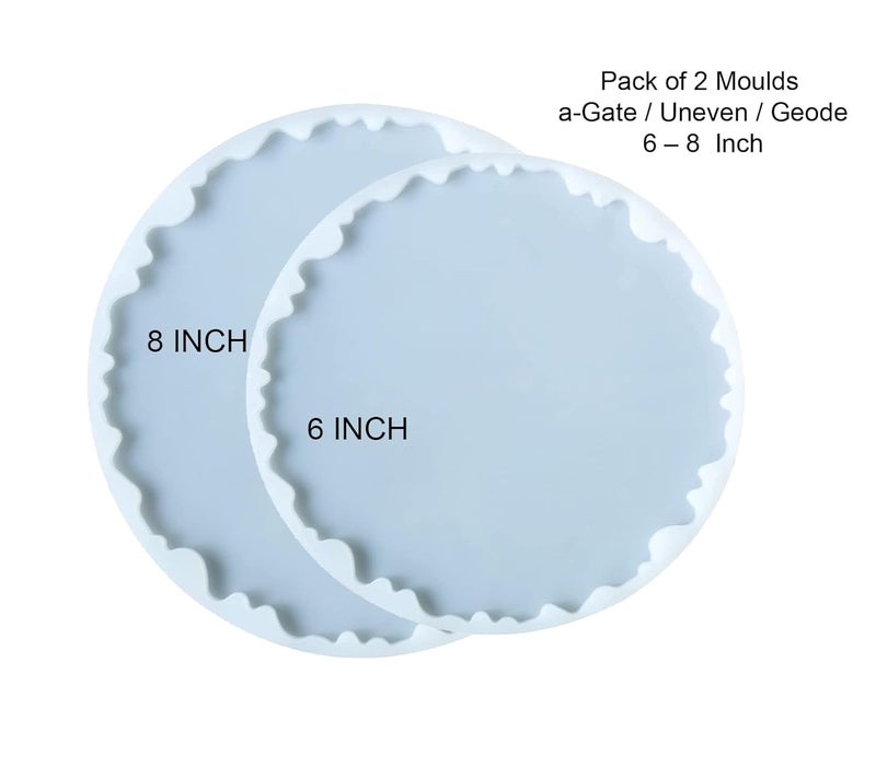 Snoogg ® Combo Pack of 2 (6 Inch & 8 Inch) Round Geode Agate Tray Molds, Heavy-Duty Uneven Design for Epoxy Resin Casting, DIY Serving Trays, and Home Decor - Professional Grade Silicone - Image 2
