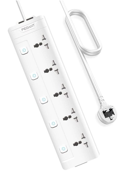 5 Way 3M Power Extension Cord, 5 Universal Outlets, UK Plug, 3M Cable, 2500W