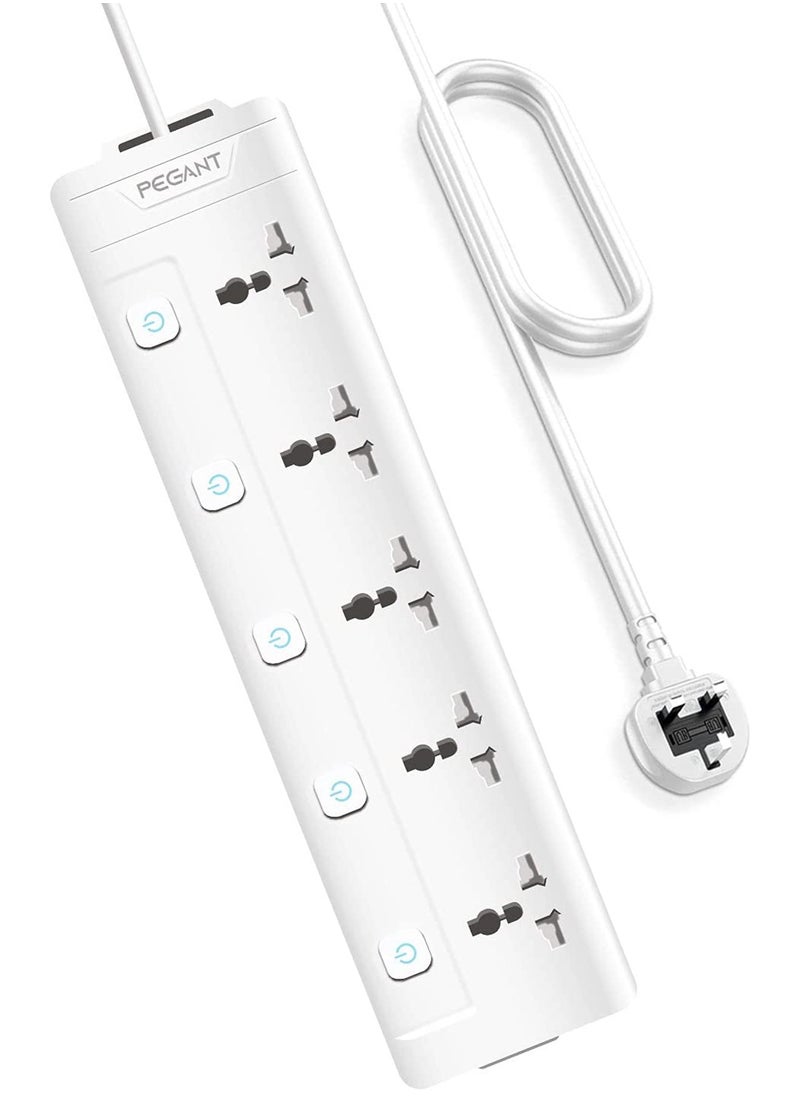 PEGANT - 5 Way 3M Power Extension Cord, 5 Universal Outlets, UK Plug, 3M Cable, 2500W - Image 1