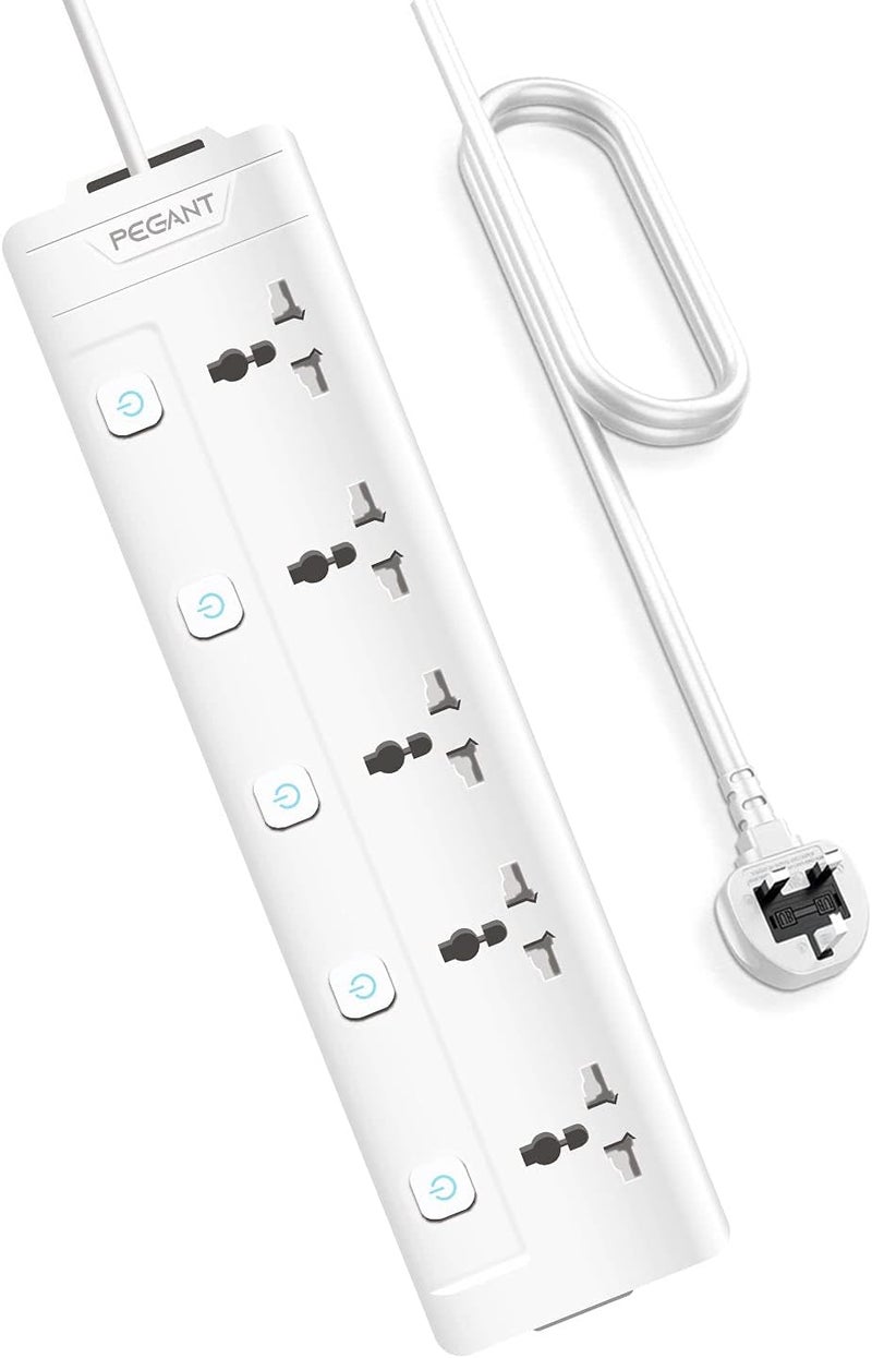 PEGANT 5 Way 3M Power Extension Cord with Surge Protection - Image 1