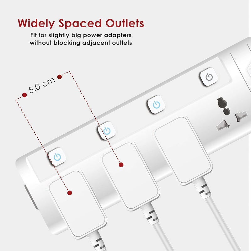 PEGANT 5 Way 3M Power Extension Cord with Surge Protection - Image 5