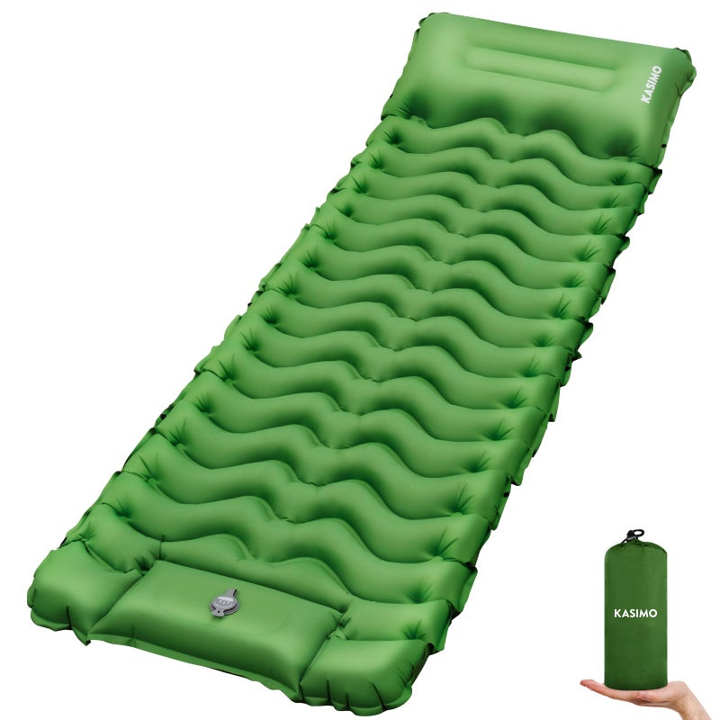 KASIMO Camping Sleeping Pad Ultralight Camping Mat with Pillow Builtin Foot Pump Inflatable Sleeping Pads Compact for Camping Backpacking Hiking Traveling Tents