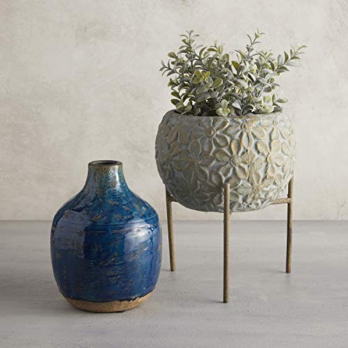 47th & Main Creative Brands 47th & Main Vintage Ceramic Vase 8.26 x 10.23-inches, Terracotta Blue Floral - Image 3