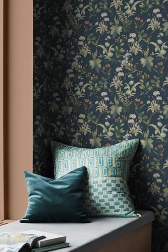 Simon&Siff Vintage Peel and Stick Wallpaper Blue Floral Wallpaper Wildflowers Botanical Contact Paper Self Adhesive Removable Wall Paper for Bedroom Cabinets Decor 120" x 17.3" - Image 2