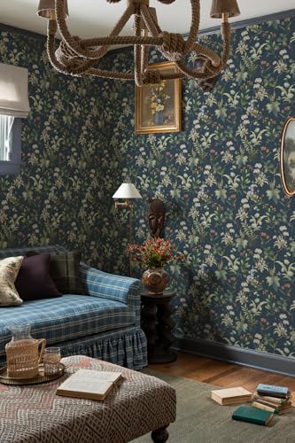 Simon&Siff Vintage Peel and Stick Wallpaper Blue Floral Wallpaper Wildflowers Botanical Contact Paper Self Adhesive Removable Wall Paper for Bedroom Cabinets Decor 120" x 17.3" - Image 3