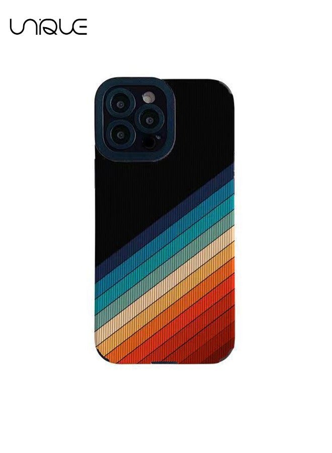 يونيك متوافق مع غطاء هاتف ايفون 16 برو ، غطاء هاتف رينبو لاين ، غطاء هاتف أسود - غطاء هاتف تويا - غطاء هاتف أنيق ووسيم - TPU مقاوم للسقوط - Image 1