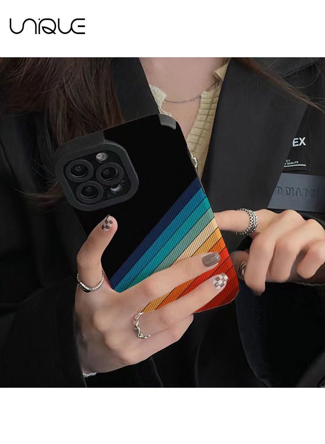 يونيك متوافق مع غطاء هاتف ايفون 16 برو ، غطاء هاتف رينبو لاين ، غطاء هاتف أسود - غطاء هاتف تويا - غطاء هاتف أنيق ووسيم - TPU مقاوم للسقوط - Image 3