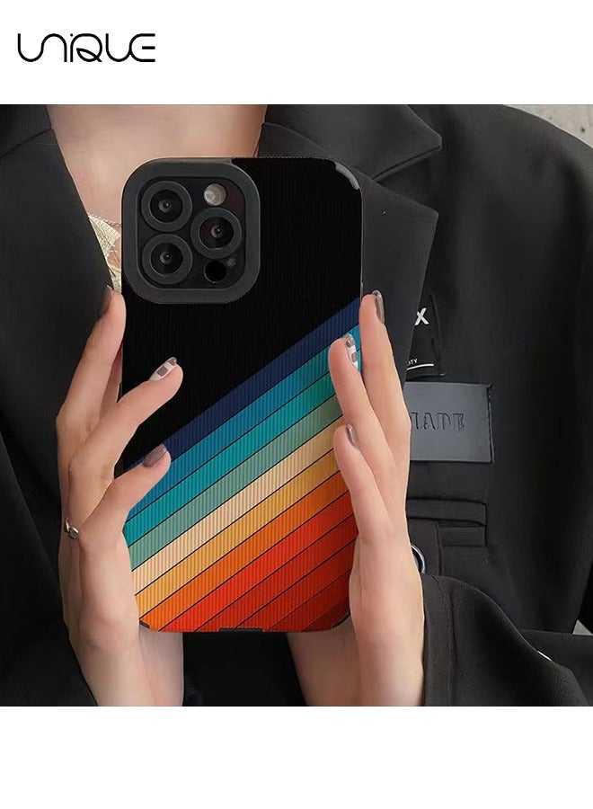 يونيك متوافق مع غطاء هاتف ايفون 16 برو ، غطاء هاتف رينبو لاين ، غطاء هاتف أسود - غطاء هاتف تويا - غطاء هاتف أنيق ووسيم - TPU مقاوم للسقوط - Image 4