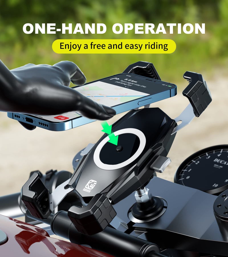 Kewig Motorcycle Fork Stem Phone Mount, Motorcycle Phone Mount, 1S One-Push Automatically Lock & Release, Fits for Fork Stem 12-25.4mm in Diameter, for 4.0-6.9" Cellphones - Image 2
