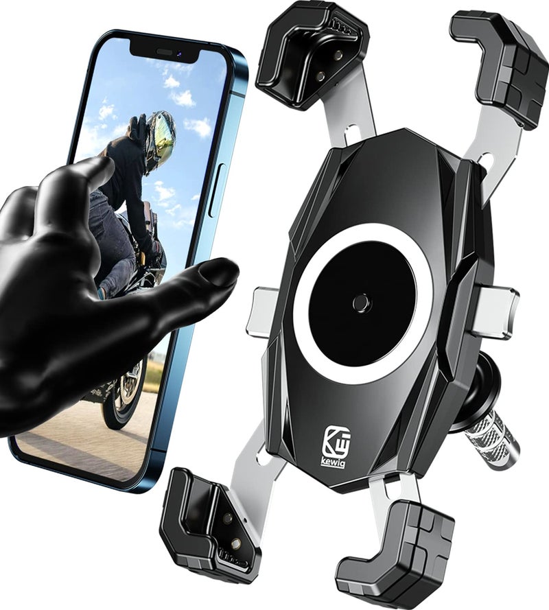 Kewig Motorcycle Fork Stem Phone Mount, Motorcycle Phone Mount, 1S One-Push Automatically Lock & Release, Fits for Fork Stem 12-25.4mm in Diameter, for 4.0-6.9" Cellphones - Image 1