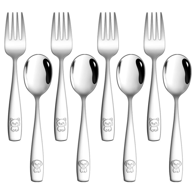 LIANYU 8 Pieces Toddler Utensils Stainless Steel Kids Silverware Set Food Grade Toddler Fork and Spoon Sets Metal Kids Cutlery Set with Cute Pattern Dishwasher Safe - Image 3