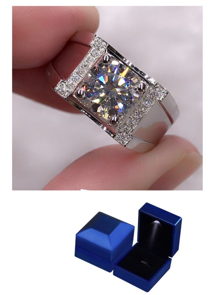 LATEEN 18K Elegant White Gold Plated Silver Moissanite Ring With Brilliant Sparkle With Led light Ring Box - Image 1