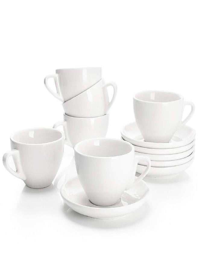 Sweese 6 Ounce Cappuccino Cups with Saucers, Porcelain Double Espresso Cups Set of 6 - White - Image 1