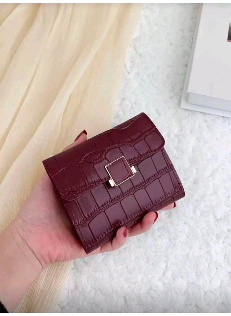 SHEIN Crocodile Women Wallet Thin Lightweight Multi Layer Portable ID Card Credit Card Minimalist Fashion (Burgundy) - Image 1