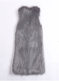 Loquat Medium Long Warm Imitation Fox Fur Vest Grey  - Image 1