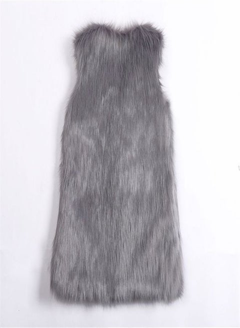 Medium Long Warm Imitation Fox Fur Vest Grey