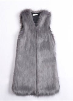 Loquat Medium Long Warm Imitation Fox Fur Vest Grey  - Image 2