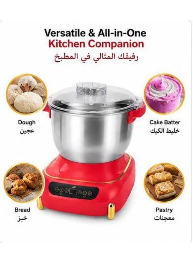 HB Multi-Function Dough Mixer 8L, 900W Electric Dough Kneading Machine with SUS304 Stainless Steel Bowl, Digital Control Panel & Transparent Lid - Image 3