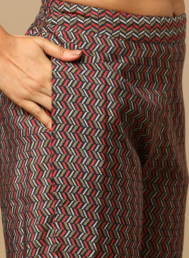 globus Globus All-Over Floral Print Embroidered Tunic and Elasticated Chevron Print Trouser Co-Ords