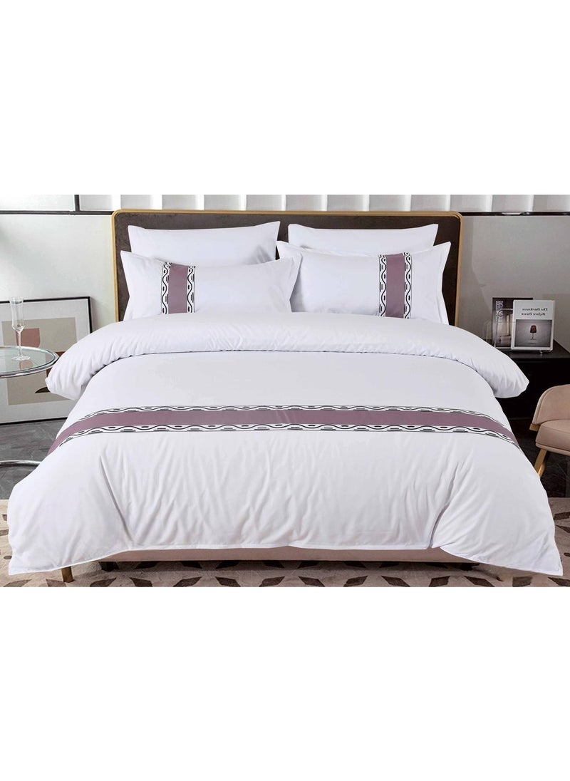 AL RAID - King Size Cotton Bedsheet Set 6Pcs Include 1 Fitted Sheet 200x200+30 cm with 1 Duvet Cover 220x240 cm and and 4 Pillowcases 50x75 cm Pure White - Image 1