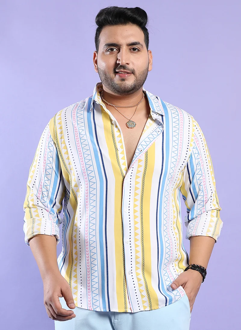 Instafab Plus Instafab Plus Men's Multicolour Geometric Striped Shirt For Casual Wear | Spread Collar | Long Sleeve | Button Closure | Heavy Rayon Shirt Crafted With Comfort Fit For Everyday Wear