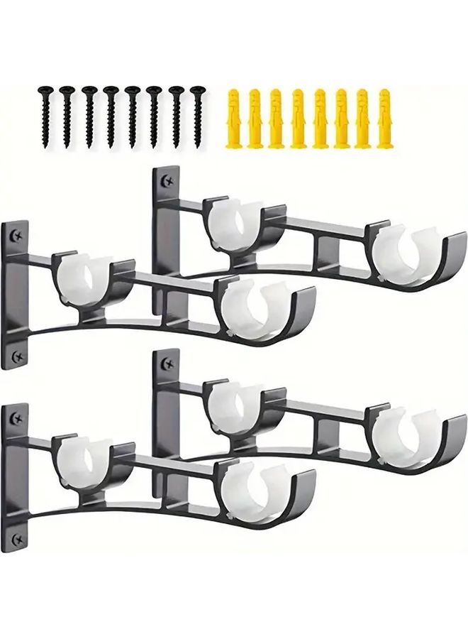 2 Sets Heavy Duty Double Curtain Rod Brackets Iron Wall Mount Hardware Supports 50kg - Image 1