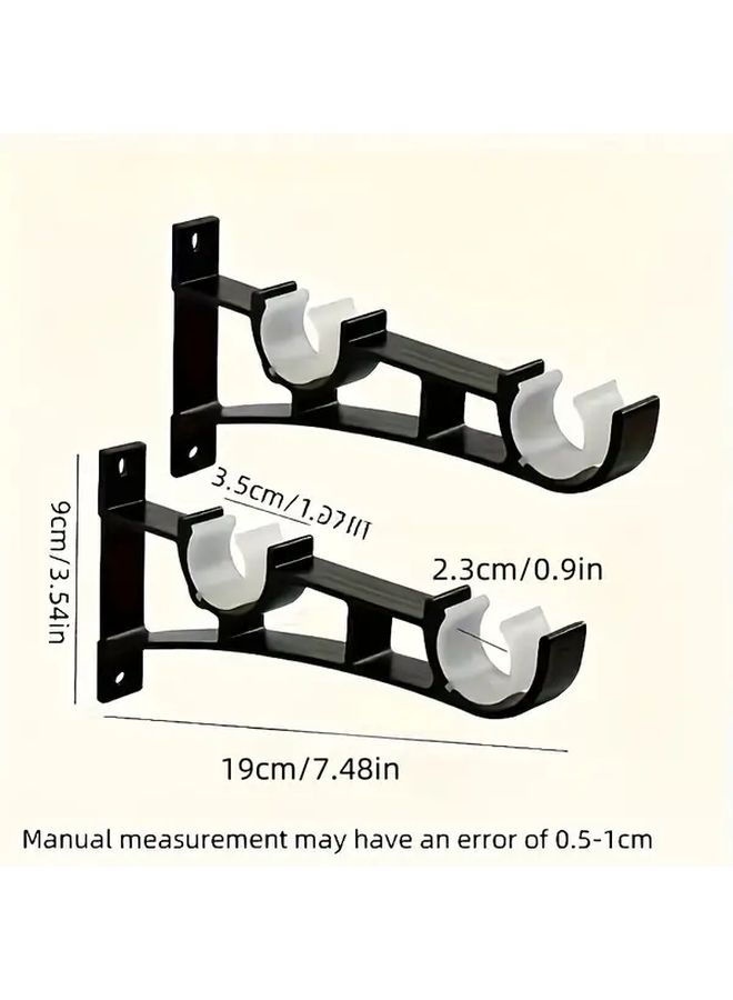 2 Sets Heavy Duty Double Curtain Rod Brackets Iron Wall Mount Hardware Supports 50kg - Image 2