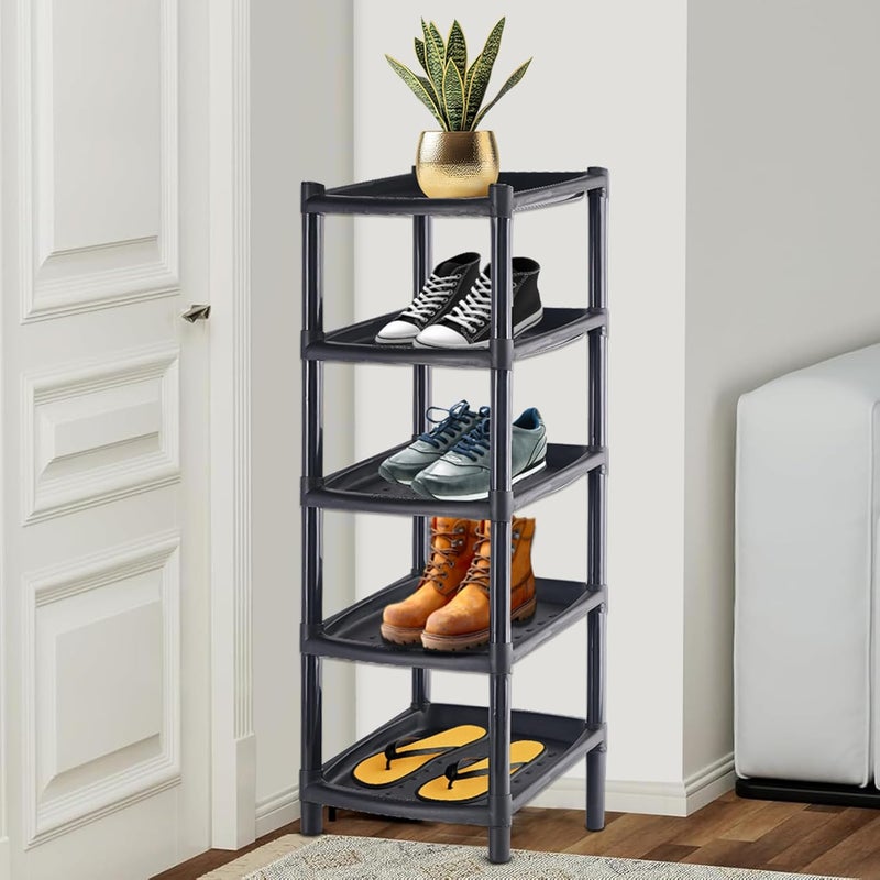 Kuber Industries Kuber Industries 5-Tier Collapsible Slipper Stand & Shoes Rack for Home | Sleek Slipper Holder & Footwear Stand | Space-Saving Chappal/Shoe Stand for Home Outdoor & Indoor | Ash Black  - Image 1