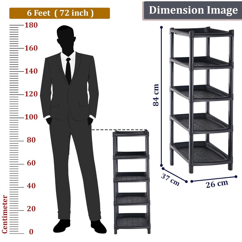 Kuber Industries Kuber Industries 5-Tier Collapsible Slipper Stand & Shoes Rack for Home | Sleek Slipper Holder & Footwear Stand | Space-Saving Chappal/Shoe Stand for Home Outdoor & Indoor | Ash Black  - Image 3