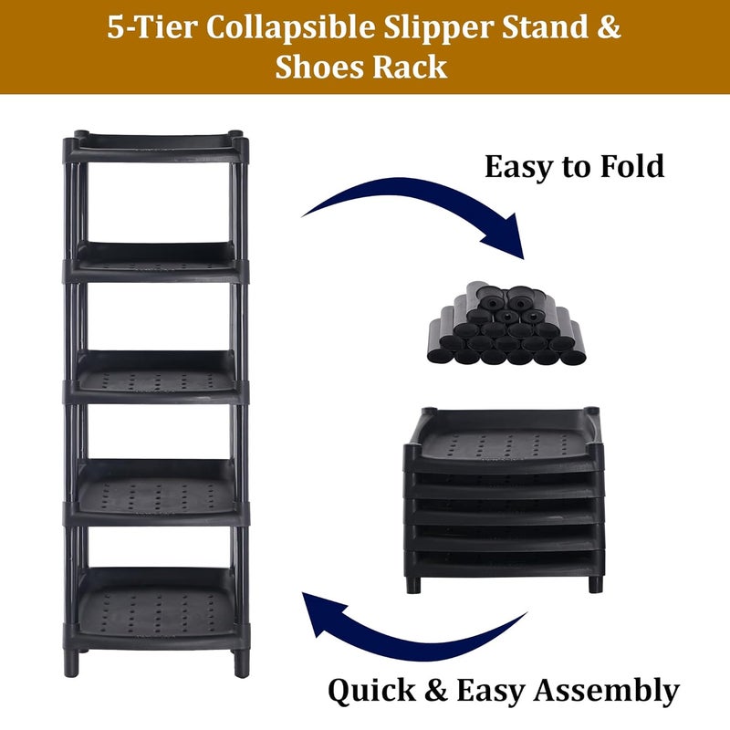 Kuber Industries Kuber Industries 5-Tier Collapsible Slipper Stand & Shoes Rack for Home | Sleek Slipper Holder & Footwear Stand | Space-Saving Chappal/Shoe Stand for Home Outdoor & Indoor | Ash Black  - Image 5