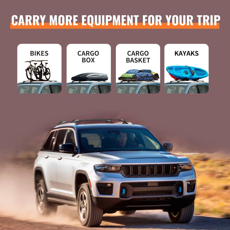Wonderdriver Roof Rack Cross Bars Compatible with Jeep Grand Cherokee L 2021-2026 and 2022-2026 Grand Cherokee WL, Heavy Duty 260lb Aluminum Crossbar Racks Roof Rail Rooftop Luggage Canoe - Image 2