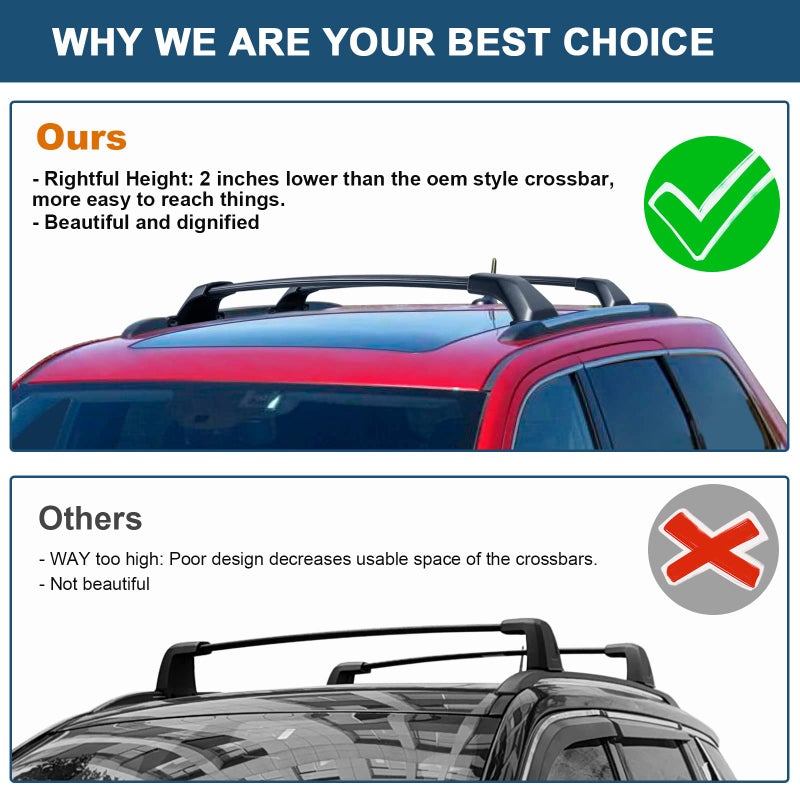 Wonderdriver Roof Rack Cross Bars Compatible with Jeep Grand Cherokee L 2021-2026 and 2022-2026 Grand Cherokee WL, Heavy Duty 260lb Aluminum Crossbar Racks Roof Rail Rooftop Luggage Canoe - Image 4