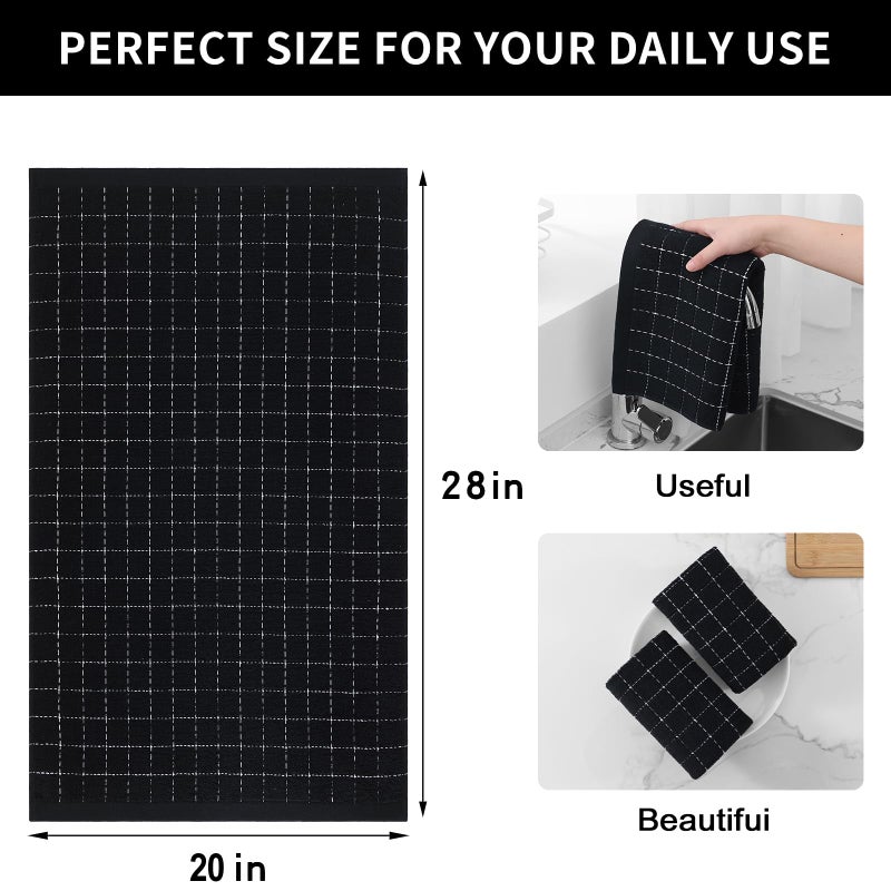 Homaxy 100% Cotton Terry Kitchen Towels(Black  20 x 28 inches)  Checkered Designed  Soft and Super Absorbent Dish Towels  Large 4 Pack - Image 5