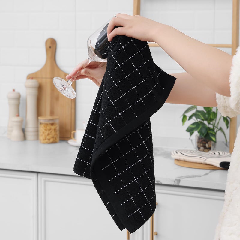 Homaxy 100% Cotton Terry Kitchen Towels(Black  20 x 28 inches)  Checkered Designed  Soft and Super Absorbent Dish Towels  Large 4 Pack - Image 4