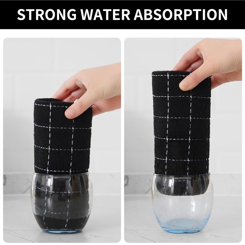 Homaxy 100% Cotton Terry Kitchen Towels(Black  20 x 28 inches)  Checkered Designed  Soft and Super Absorbent Dish Towels  Large 4 Pack - Image 3