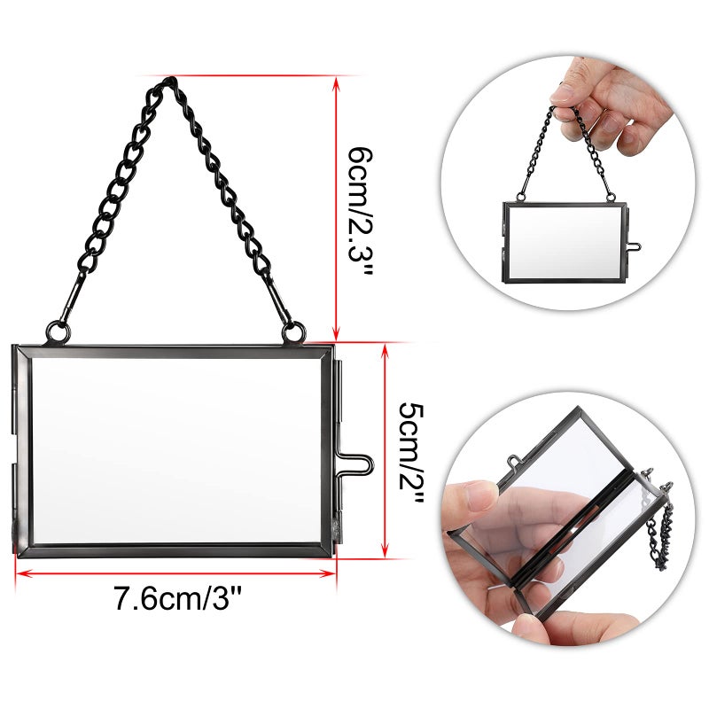 JUXYES Set of 4 Mini Brass Wall Hanging Photo Frame  Glass Hanging Picture Artwork Display Frame  Double Glass Floating Frame Style Gallery Wall Frame for Picture  Pressed Flower  Poster  etc - Image 2