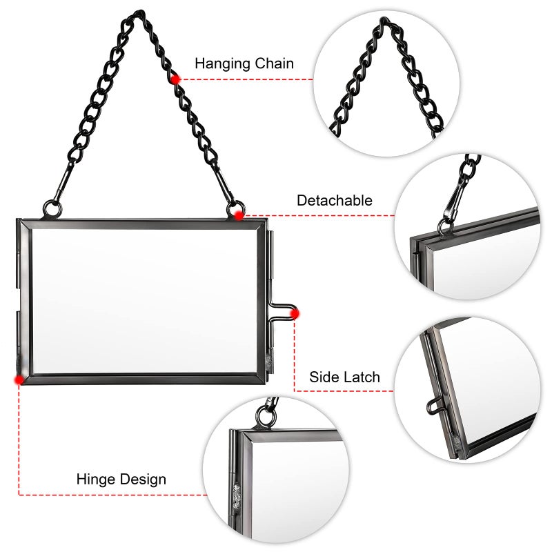 JUXYES Set of 4 Mini Brass Wall Hanging Photo Frame  Glass Hanging Picture Artwork Display Frame  Double Glass Floating Frame Style Gallery Wall Frame for Picture  Pressed Flower  Poster  etc - Image 3