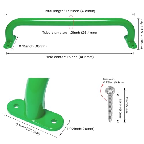Purife 17.2 Inch Metal Green Playground Handles Pack of 4- Outdoor Swing Sets Safety Handles - Playset Grab Bar, Indoor Kids Climbing Monkey Bars for Playhouse, Treehouse, Jungle Gym - Image 2