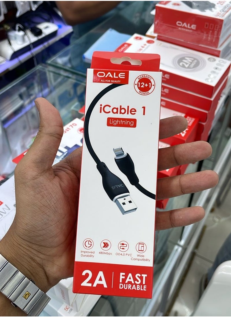 OALE iCable 1 | Lightning to USB Charging Cable | 2A Fast Charge | 480Mbps Data Transfer | 12+1 Month Warranty 